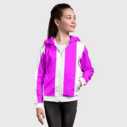 Толстовка на молнии детская Color white pink line, цвет: 3D-белый — фото 2