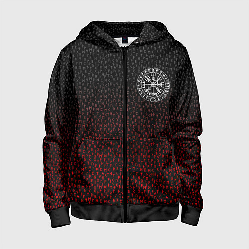 Детская толстовка на молнии Компас викингов вегвизир в рунах - символ удачи / 3D-Черный – фото 1