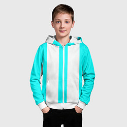 Толстовка на молнии детская Color light blue white lines, цвет: 3D-белый — фото 2