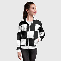 Толстовка на молнии детская Черные квадраты в виде шахматной доски, цвет: 3D-белый — фото 2