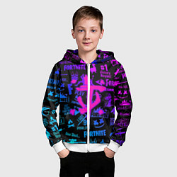 Толстовка на молнии детская Fortnite x doom neon logo, цвет: 3D-белый — фото 2