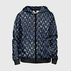 Толстовка на молнии детская Тёмно-синий волнистые полосы, цвет: 3D-черный