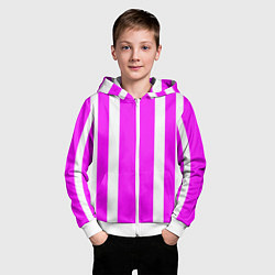 Толстовка на молнии детская Color white pink stripes, цвет: 3D-белый — фото 2