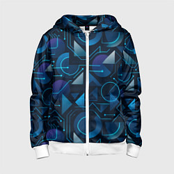 Толстовка на молнии детская Футуристическая сине-фиолетовая абстракция с хакер, цвет: 3D-белый