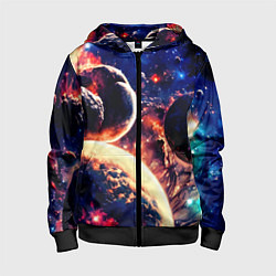 Толстовка на молнии детская Фантастический космос планеты, цвет: 3D-черный