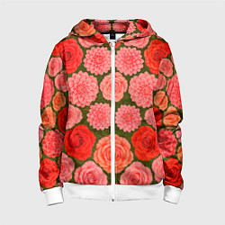 Толстовка на молнии детская Цветочная поляна паттерн, цвет: 3D-белый