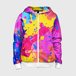 Толстовка на молнии детская Яркие пятна акриловой краски на стене, цвет: 3D-белый