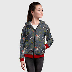 Толстовка на молнии детская Дятлы и цветы, цвет: 3D-красный — фото 2