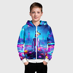 Толстовка на молнии детская Бендер на сказочной неоновой грибной планете - ней, цвет: 3D-белый — фото 2