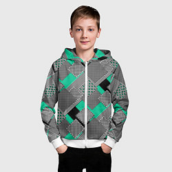 Толстовка на молнии детская Черно бирюзовая абстрактная геометрия пэчворк, цвет: 3D-белый — фото 2
