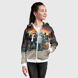 Толстовка на молнии детская Фрай и Бендер на фоне стены с граффити, цвет: 3D-белый — фото 2