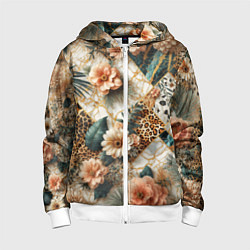 Детская толстовка на молнии Цветы на кусках мрамора и леопардовом узоре