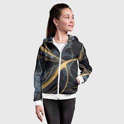 Толстовка на молнии детская Мраморный узор с золотыми полосками, цвет: 3D-белый — фото 2