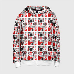 Толстовка на молнии детская Много матрешек, цвет: 3D-белый