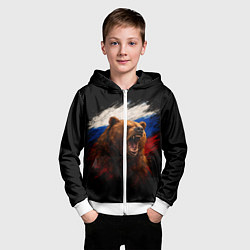 Толстовка на молнии детская Медведь на фоне триколора, цвет: 3D-белый — фото 2