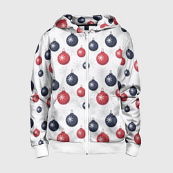 Детская толстовка на молнии Синие и красные новогодние шары со снежинками