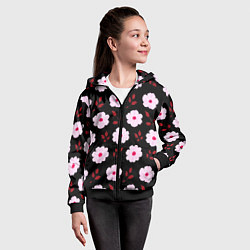 Толстовка на молнии детская Чёрный в светлый розовый цветочек паттерн, цвет: 3D-черный — фото 2