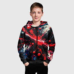 Толстовка на молнии детская Разлитая красная масляная краска на чёрном, цвет: 3D-черный — фото 2