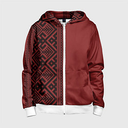 Толстовка на молнии детская Узоры славянские в красном цвете, цвет: 3D-белый