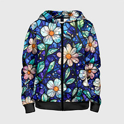 Детская толстовка на молнии Цветочный тёмно-синий витраж