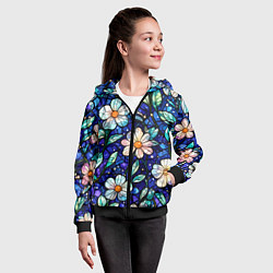 Толстовка на молнии детская Цветочный тёмно-синий витраж, цвет: 3D-черный — фото 2