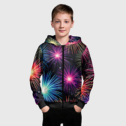 Толстовка на молнии детская Стилизованный праздничный салют, цвет: 3D-черный — фото 2