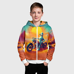 Толстовка на молнии детская Робот Бендер на мотоцикле в пустыне, цвет: 3D-белый — фото 2