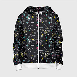 Толстовка на молнии детская Паттерн с черепами и геометрическими фигурами в ст, цвет: 3D-белый