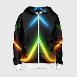 Толстовка на молнии детская Neon multicolored lines, цвет: 3D-белый