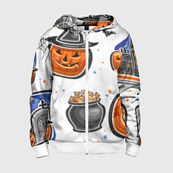 Толстовка на молнии детская Дух хэллоуина, цвет: 3D-белый