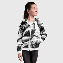 Толстовка на молнии детская Белая акула - стая, цвет: 3D-белый — фото 2