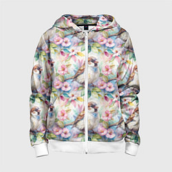 Детская толстовка на молнии Воробей в ярких цветах паттерн