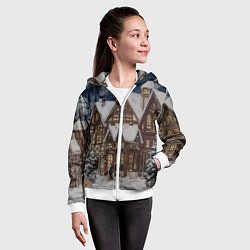 Толстовка на молнии детская Новогодние дома, цвет: 3D-белый — фото 2