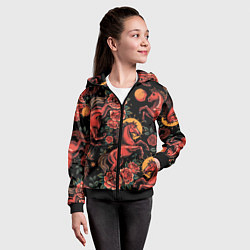 Толстовка на молнии детская Красная лошадь с розами, цвет: 3D-черный — фото 2
