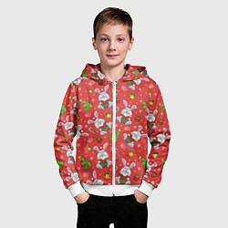 Толстовка на молнии детская Новогодний паттерн с зайчиком, цвет: 3D-белый — фото 2