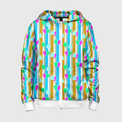 Детская толстовка на молнии Полосатый с сердечками ретро в горошек