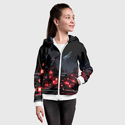 Толстовка на молнии детская Новогодняя ночь и красные гирлянды, цвет: 3D-белый — фото 2