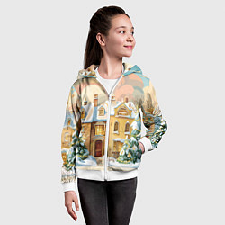 Толстовка на молнии детская Новогодний город, цвет: 3D-белый — фото 2