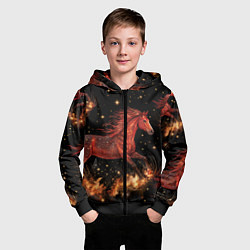 Толстовка на молнии детская Огненные лошади - паттерн, цвет: 3D-черный — фото 2