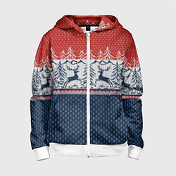 Толстовка на молнии детская Вязаный узор с оленями, цвет: 3D-белый