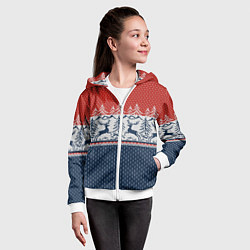 Толстовка на молнии детская Вязаный узор с оленями, цвет: 3D-белый — фото 2