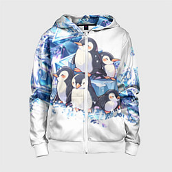 Толстовка на молнии детская Пингвины и лёд, цвет: 3D-белый