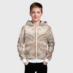 Толстовка на молнии детская Перламутровый орнамент с перьями, цвет: 3D-белый — фото 2