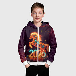 Толстовка на молнии детская Новогодняя мандариновая лошадь 2026, цвет: 3D-белый — фото 2