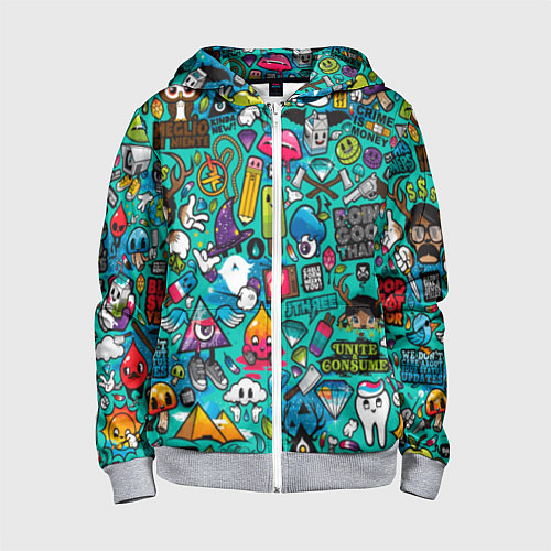 Детская толстовка на молнии Стикербомбинг / 3D-Меланж – фото 1