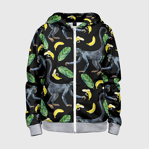 Детская толстовка на молнии Обезьянки и бананы / 3D-Меланж – фото 1