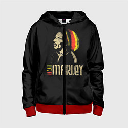 Толстовка на молнии детская Bob Marley, цвет: 3D-красный