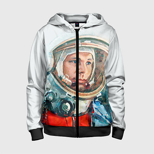 Детская толстовка на молнии Гагарин в полете / 3D-Черный – фото 1