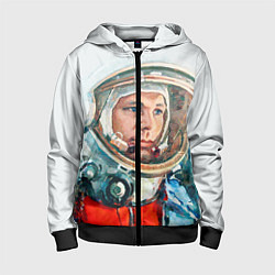 Толстовка на молнии детская Гагарин в полете, цвет: 3D-черный