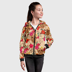 Толстовка на молнии детская Черепа в цветах, цвет: 3D-черный — фото 2